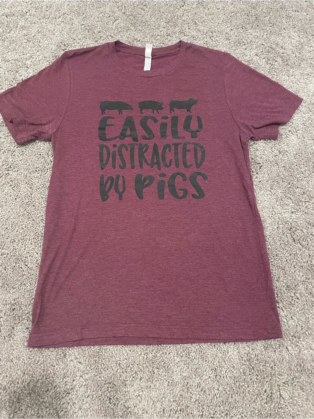 Easily Distracted By Pigs Graphic Tee - Maroon